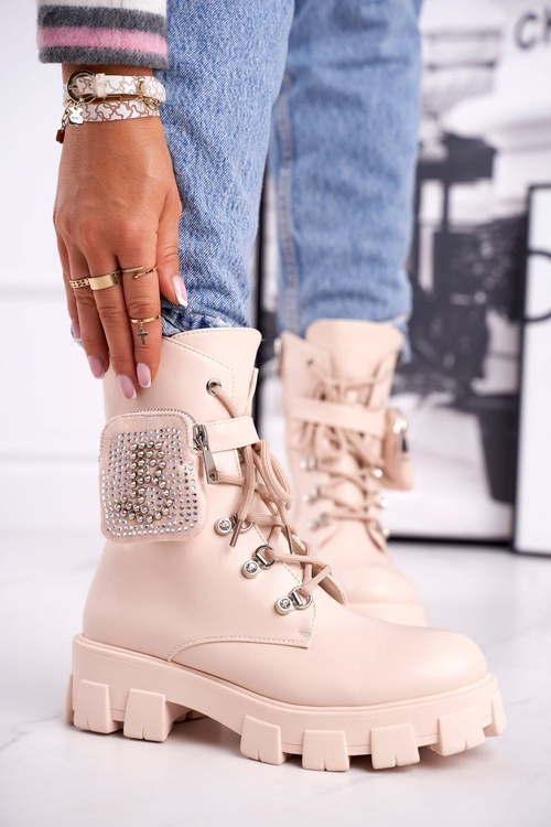 Жіночі чоботи з сумкою бежеві Seul