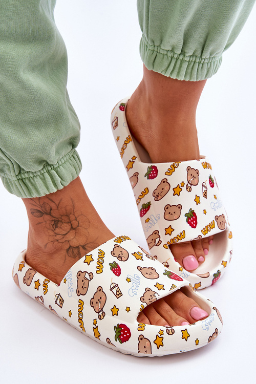 Жіночі поролонові тапочки з плюшками і літерами, бежевого кольору Zoey