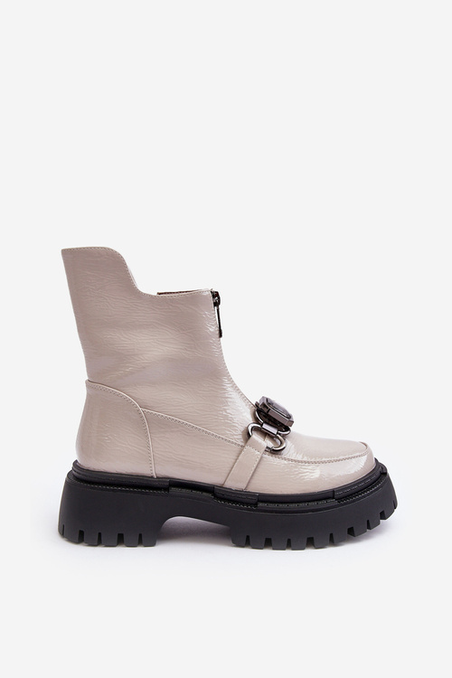 Чоботи жіночі глянцеві на блискавці D&A MR870-94 Світло-сірі