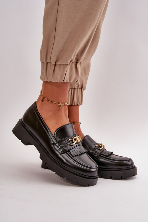 Жіночі мокасини з екошкіри з золотим декором Black Zanita