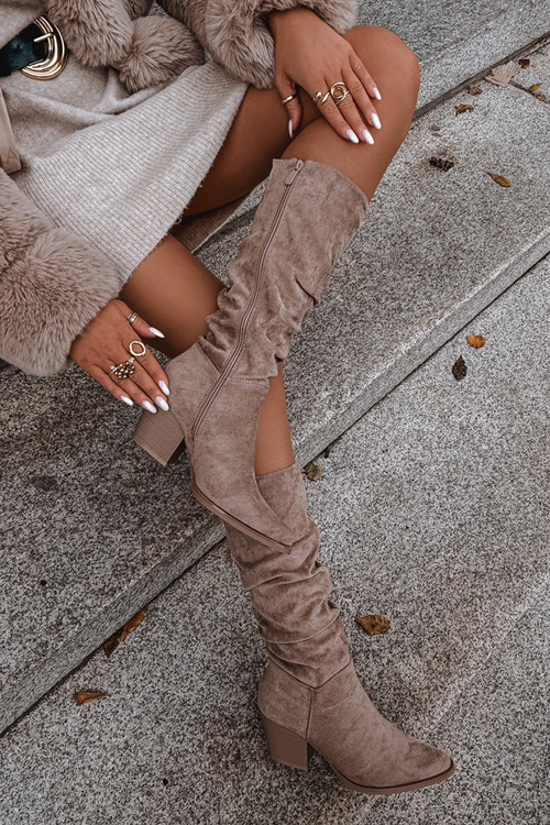 Жіночі чоботи з зморщеною верхньою частиною на підборах ізоляційні бежеві Paelina