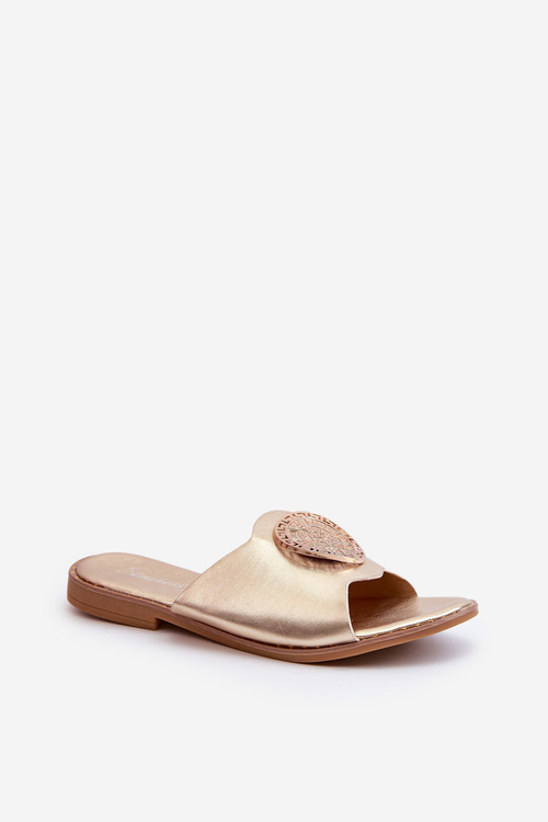 Жіночі босоніжки на плоскій підошві із золотими прикрасами Rivashea