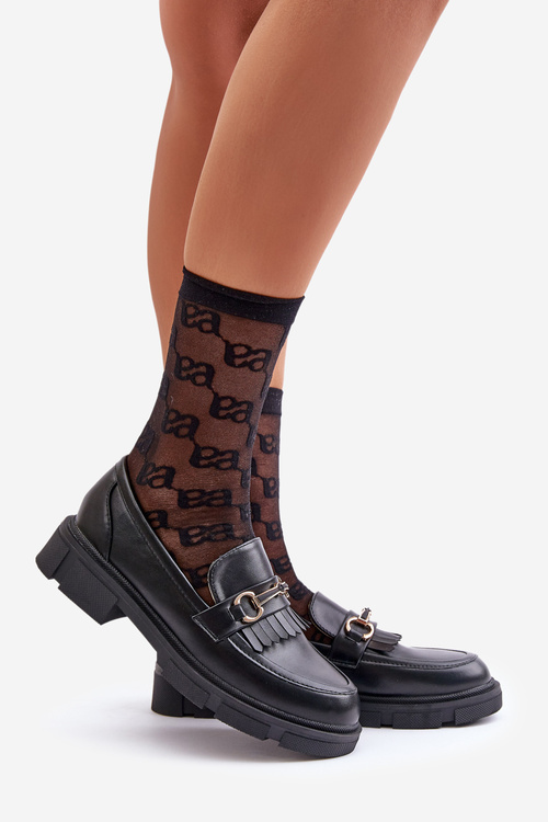 Жіночі мокасини з оздобленням з еко шкіри чорного кольору Tialorae