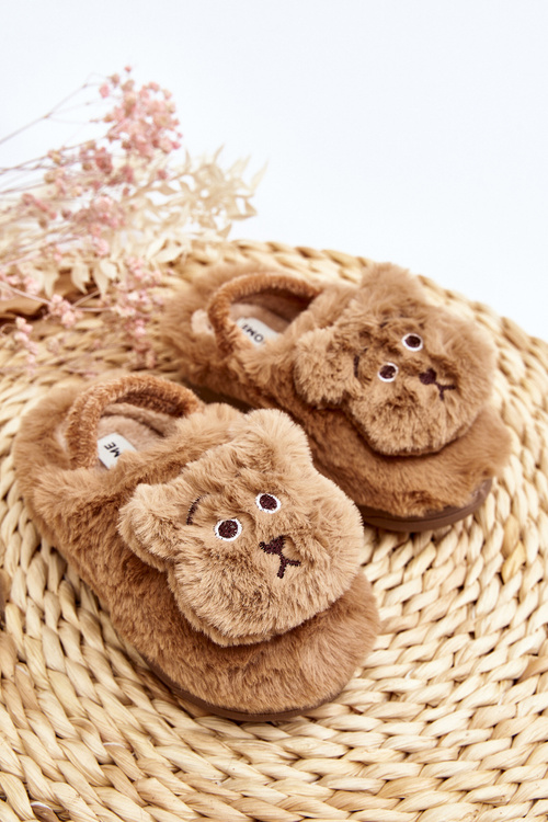 Дитячі пухнасті тапочки з ведмедиком коричневі Dicera