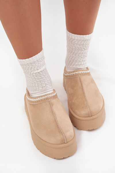 Низькі жіночі снігові черевики з вишивкою на платформі світло-бежевого кольору Narirya