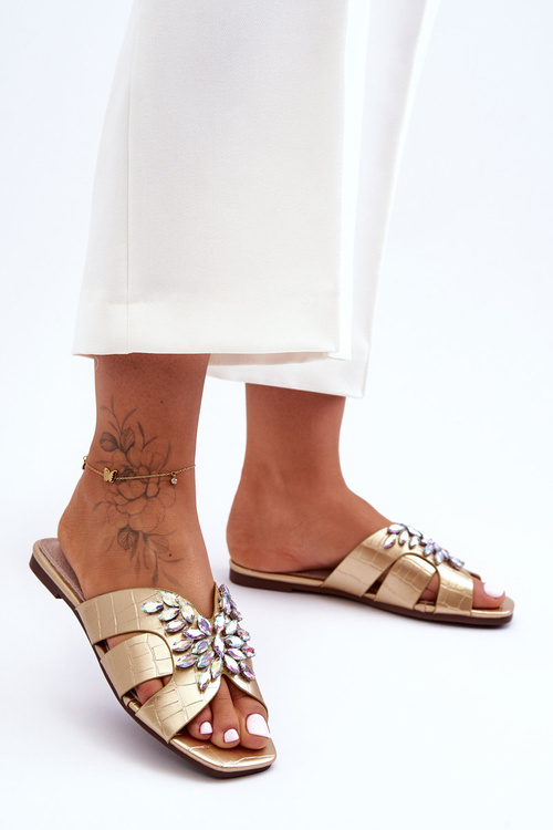 Жіночі тапочки з камінням S.Barski 617-22 золото