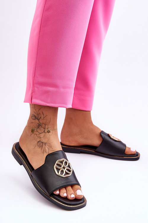 Жіночі класичні босоніжки на плоскій підошві Чорні Ларот