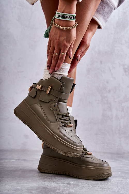 Жіноче тепле високе спортивне взуття зеленого кольору Lexa