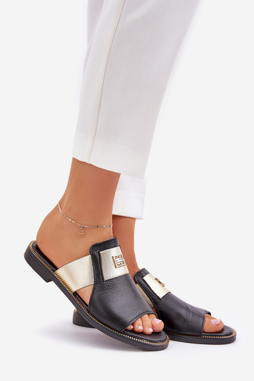 Елегантні Сандалі З Природної Шкіри На Плоскому Каблуці Zazoo 40423 Чорні