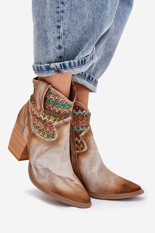 Шкіряні Ковбойські Чоботи На Підборі З Декоративною Плетінкою Maciejka 06810-29 Багатокольорові