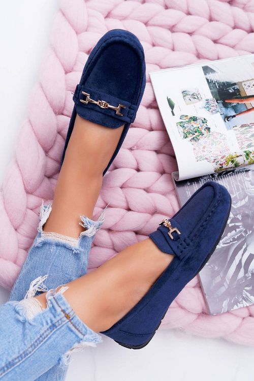 Жіночі комфортні замшеві мокасини темно-сині Anzio