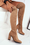 Жіночі високі чоботи замшеві бежеві Highso