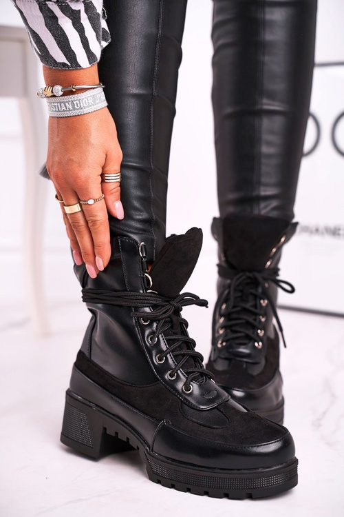 Жіночі високі черевики на шнурівці Чорні Рідлі