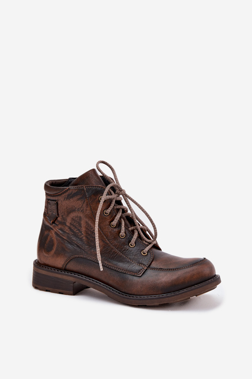 Жіночі чоботи з натуральної шкіри на плоскій підошві Maciejka 07063-02 Коричневі