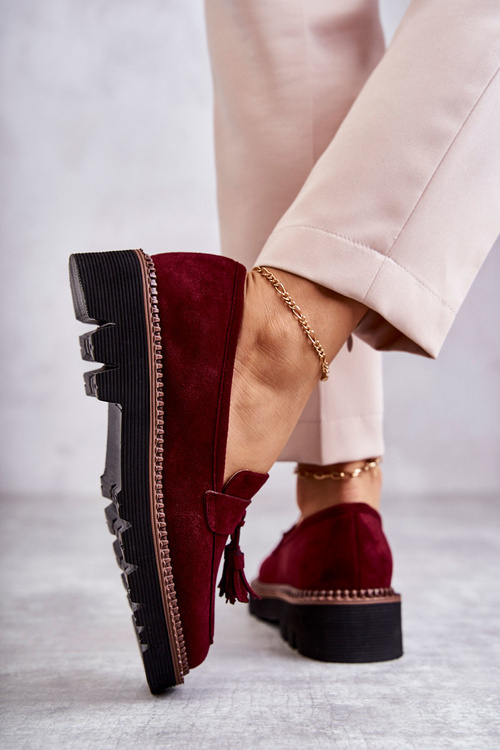 Жіночі замшеві туфлі на платформі бордові Unni