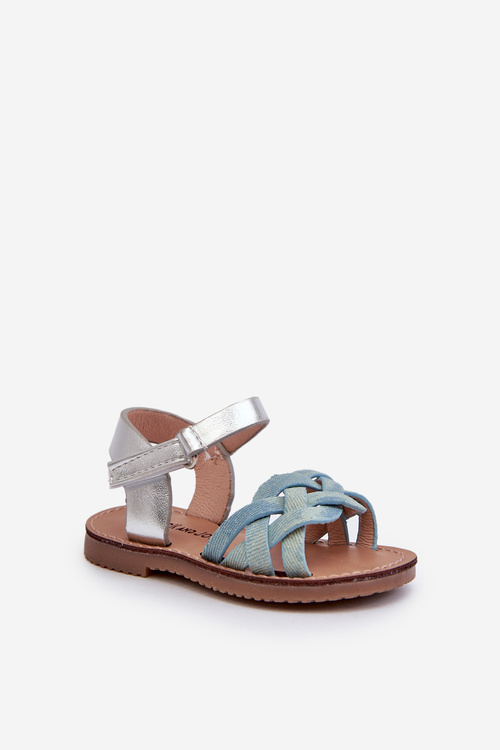 Дитячі босоніжки із застібкою на липучці та переплетеними ремінцями синього кольору Dianttha