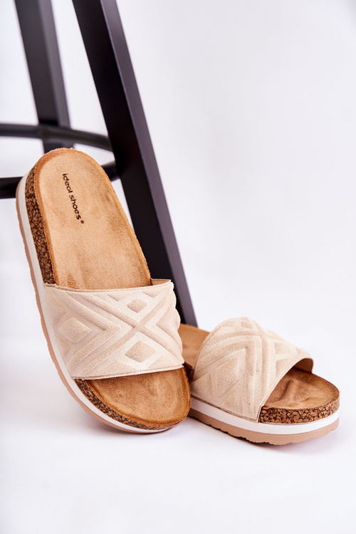 Жіночі замшеві тапочки на масивній платформі бежеві Heritta