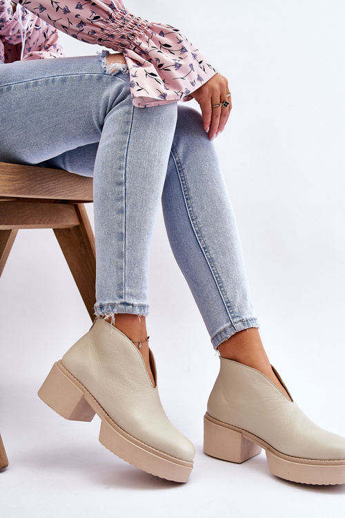 Шкіряні чоботи на масивних підборах Nicole 2795/054 Світло-бежевий