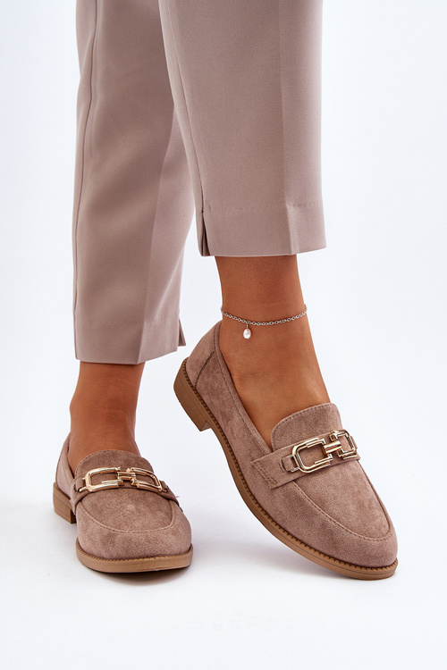 Темно-бежеві жіночі замшеві мокасини на плоскій підошві