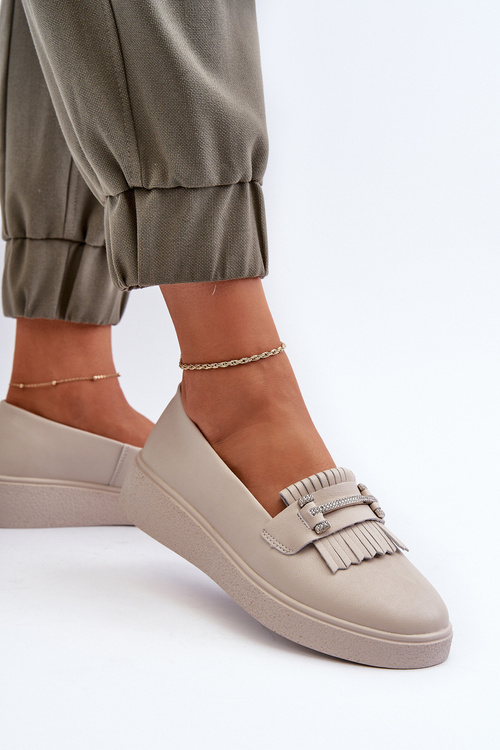 Світлі жіночі шкіряні мокасини на платформі бежеві LR590 S.Barski