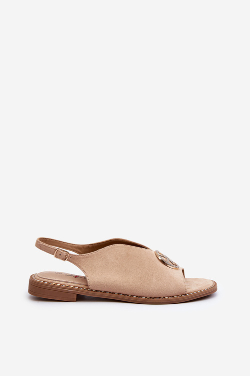 Жіночі босоніжки з золотим декором еко замша S.Barski KV27-059 Beige