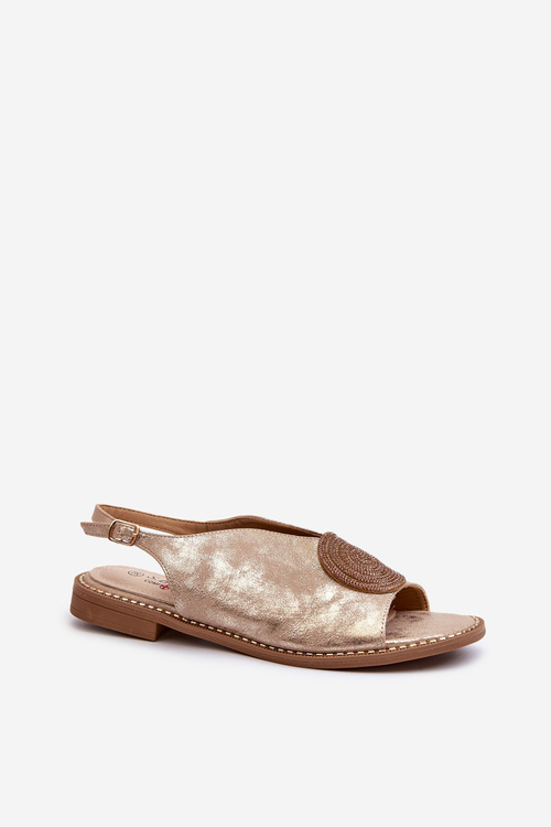 Жіночі босоніжки з орнаментом на плоскій каблуці S.Barski KV24-057 Золотий