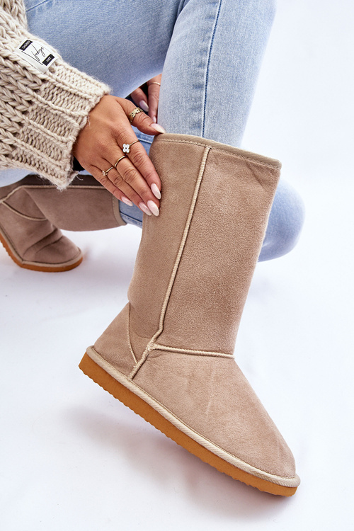 Жіночі замшеві високі зимові черевики утеплені бежеві Reyma