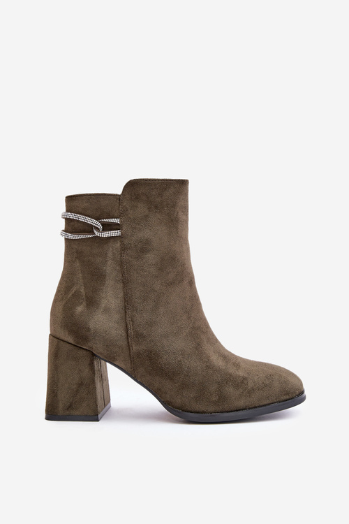 Теплі жіночі ботильйони на каблуці Еко Замшеві темно-зелені Saivia