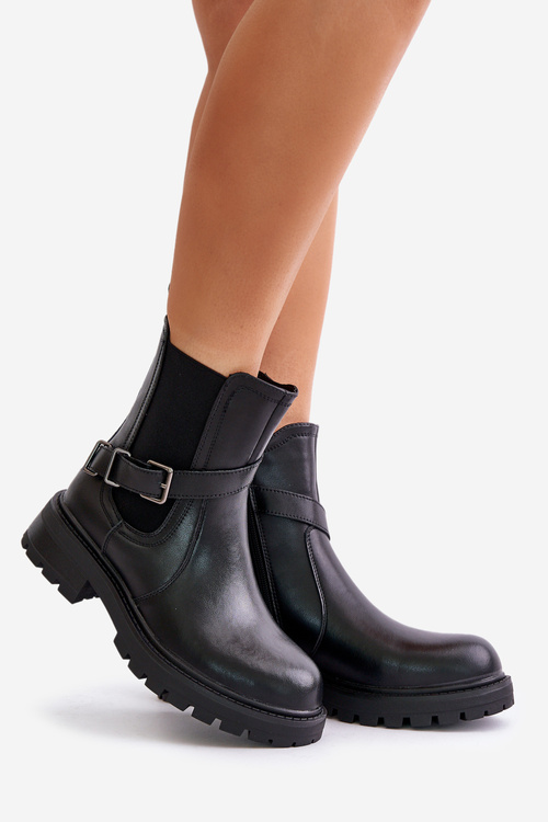 Шкіряні утеплені ботильйони з ремінцем чорні Sergio Leone TR719-S