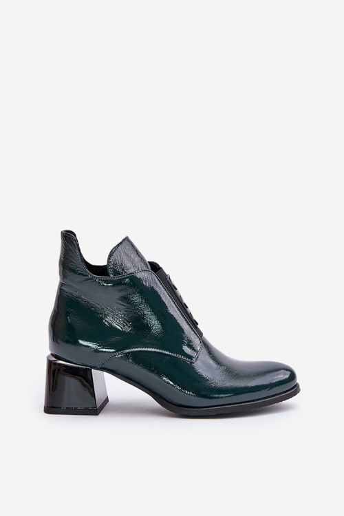 Лаковані чоботи на блоку Теплі темно-зелені Zazoo