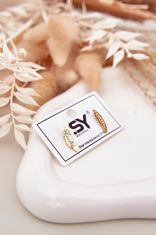 Сережки Листя З Цирконіями Нержавіюча Сталь Золото