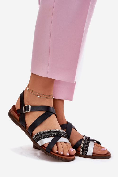 Жіночі Плоскі Сандалі З Ремінцями Чорні Sergio Leone SK087H