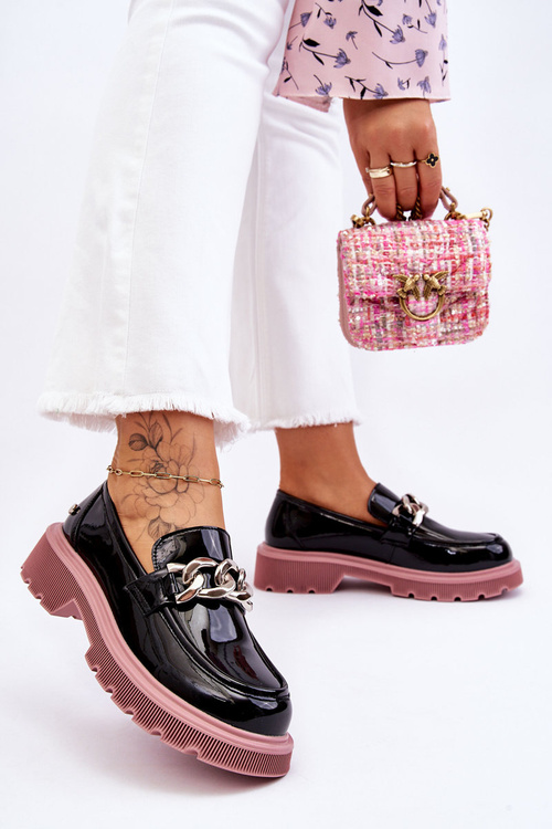 Лаковані мокасини з ланцюжком GOE LL2N4039 Чорно-фіолетовий