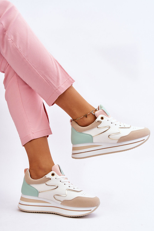 Модне шкіряне спортивне взуття біло-бежевого кольору Roen