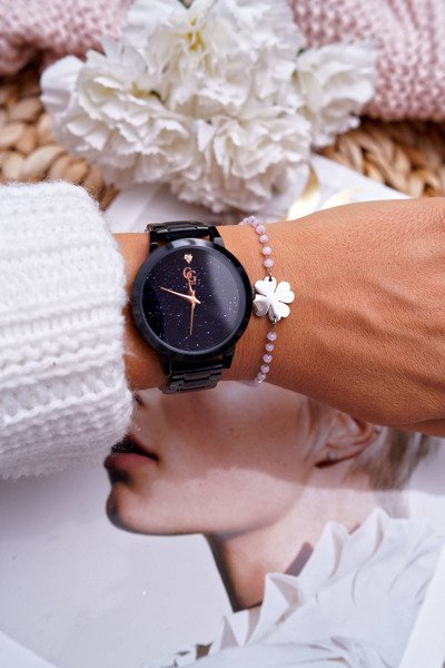 Жіночий браслет на ланцюжку з намистин із сріблястої рожевої конюшини