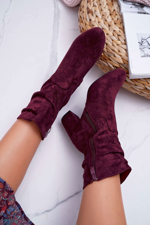 Жіночі чоботи на шпильці замшеві бордові Endless