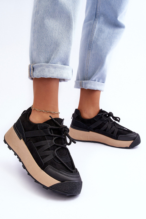 Жіноче замшеве спортивне взуття на платформі чорного кольору Rohan
