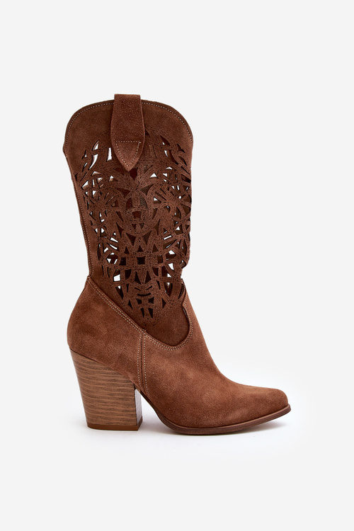 Жіночі бежеві замшеві ажурні чоботи на високих підборах Zazoo 3166/P