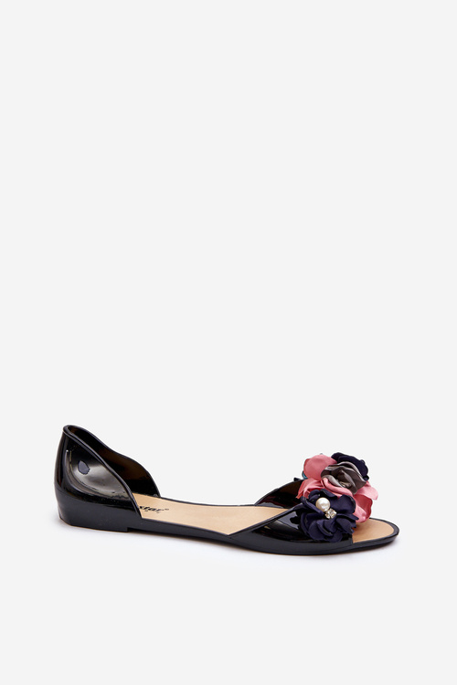 Жіночі гумові балетки з квітами Чорні Junikla