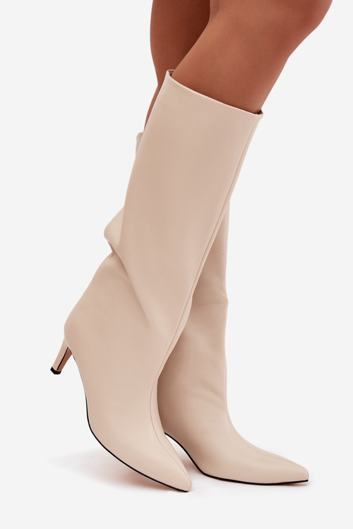 Жіночі черевики на підборах з утепленням легкий бежевий оливковий