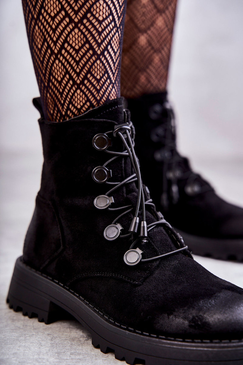 Жіночі замшеві теплі чоботи з ребристою чорним гелем