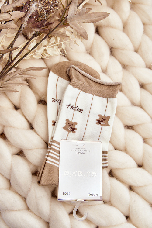 Жіночі бежево-білі шкарпетки з малюнком