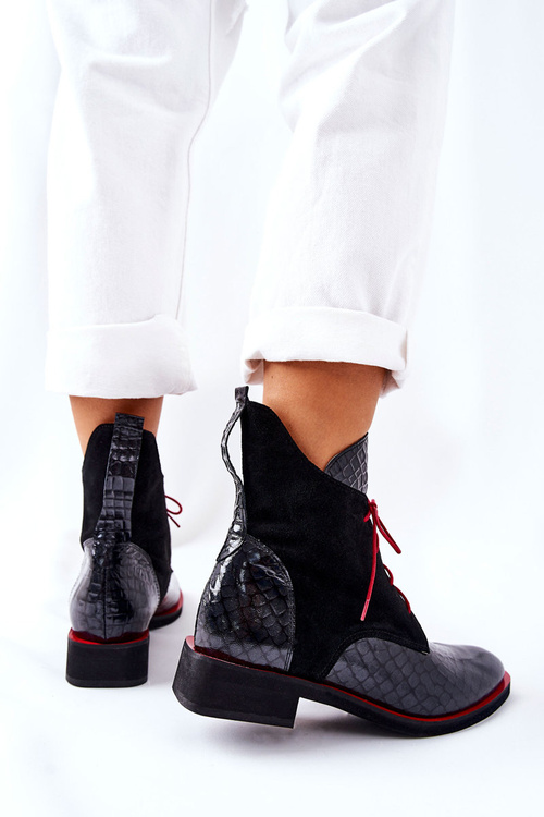 Шкіряні черевики з візерунком алігатор Темно-сині чорні Лаорелія