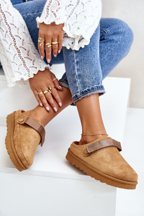 Жіночі тапочки утеплені хутром на платформі Camel Azida