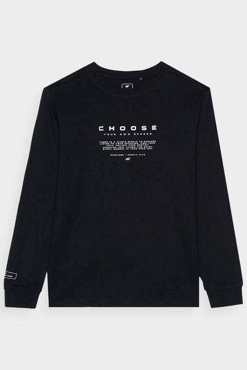 Футболка з довгим рукавом для хлопчика з принтом Regular 4F 4FJWAW24TLONM294-20S чорна