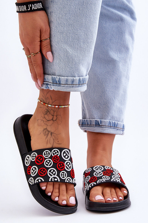 Жіночі тапочки зі смайлами Чорні Cosette