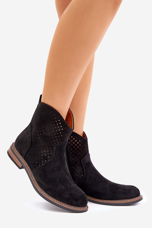 Діряві Чоботи На Плоскому Каблуці Чорні Zinollia