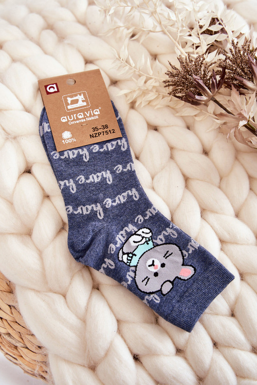 Жіночі бавовняні шкарпетки Заєць сині