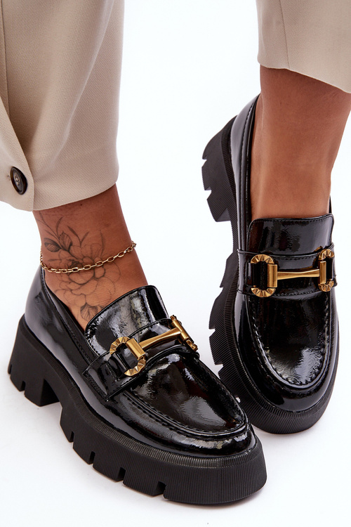 Жіночі глянцеві лофери з орнаментом Black Peuria