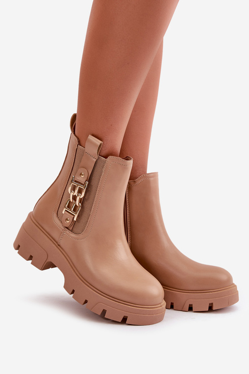 Теплі жіночі черевики Екошкіра з золотистим декором Бежеві еривіани